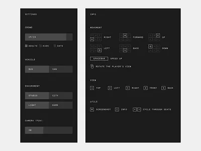 Side Panels arrival automotive digital twin guide instruction minimalism panel product design settings side panel simulator ui ui design unreal engine ux
