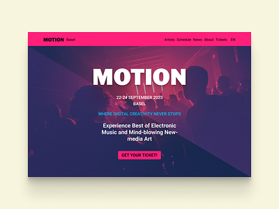 Electronic music and new media arts festival: MOTION Basel branding dance design electronic music festival festival graphic design imagery landing page music music festival poster ui visual design