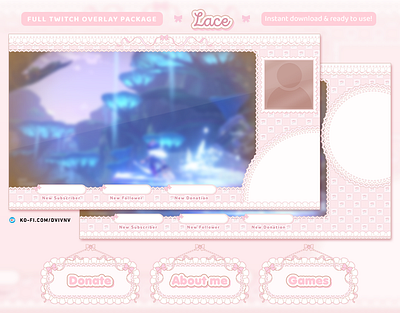 Full Twitch Overlay Package "Lace" 🎀 cute stream design cute stream overlay cute twitch design cute twitch overlay stream stream graphics stream overlay twitch twitch design twitch graphics