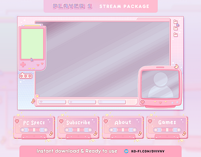 Twitch Overlay Package "Player 1" 👾 stream stream graphics stream overlay twitch twitch design twitch graphics