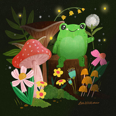Midnight Froggy Magic cute frog kawaii mushroom night