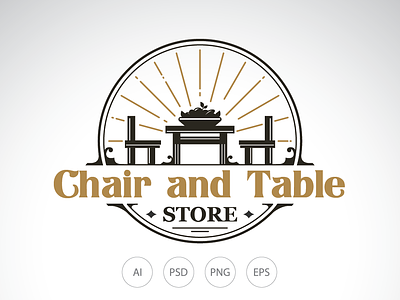 Chair and Table Store Logo chair logo classic logo furniture logo furniture vintage logo simple vintage logo table logo vintage logo
