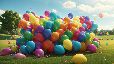 Colorful Floating Balloons 3d 3d art ai art balloon balloons cgi color colorful colors environment floating floral flowers illustration nature objects rainbow sky spring summer