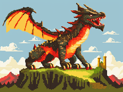 Pixel Dragon by Ahmar Mansoor art beautiful colorful dragon fantasy fire illustration pixel pixel art spring texas tx