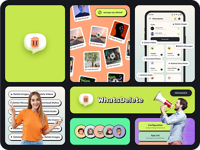 WhatsDelete Bento Shot – WhatsApp Message Recover 3d android animation branding delete graphic design ios recover ui whatsapp