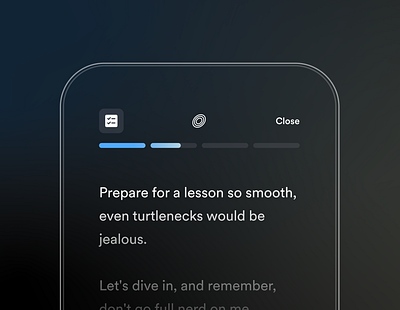 AI lesson ui ai app app design bar close dark design gradient icons ios language learning lesson mode only progress simple text ui ux