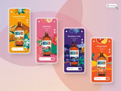 Kombucha App Design 3d animation art beverage branding digitaldesign ecommerce flatdesign graphic design illustration innovationsync logo mobile motion graphics nft product design shopify typography ui webdesign