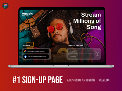 #1 Sign Up Page - Music Streaming Site design graphic design music sign up page signup ui ui design ui ux ui ux design ux web design website