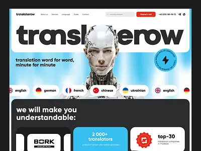 Translation agency landing page design ai daily homepage landing page neuro robot translate ui web webdesign website