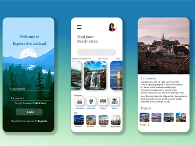 Traveling app explore switzerland UI design by akshal autotype branding design dribble explore explore app graphic design illustration logo photos photoshop switzerland tour ui