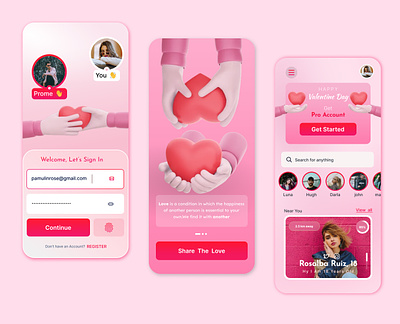 Valentine day UI design autotype branding design dribble graphic design illustration logo love mobile app photos photoshop pink ui valentine valentines day