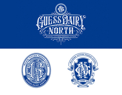 Logo and Monogram Guess Dairy North badge badge design classic logo design handlettering lettering logo logotype monogram typography vintage logo