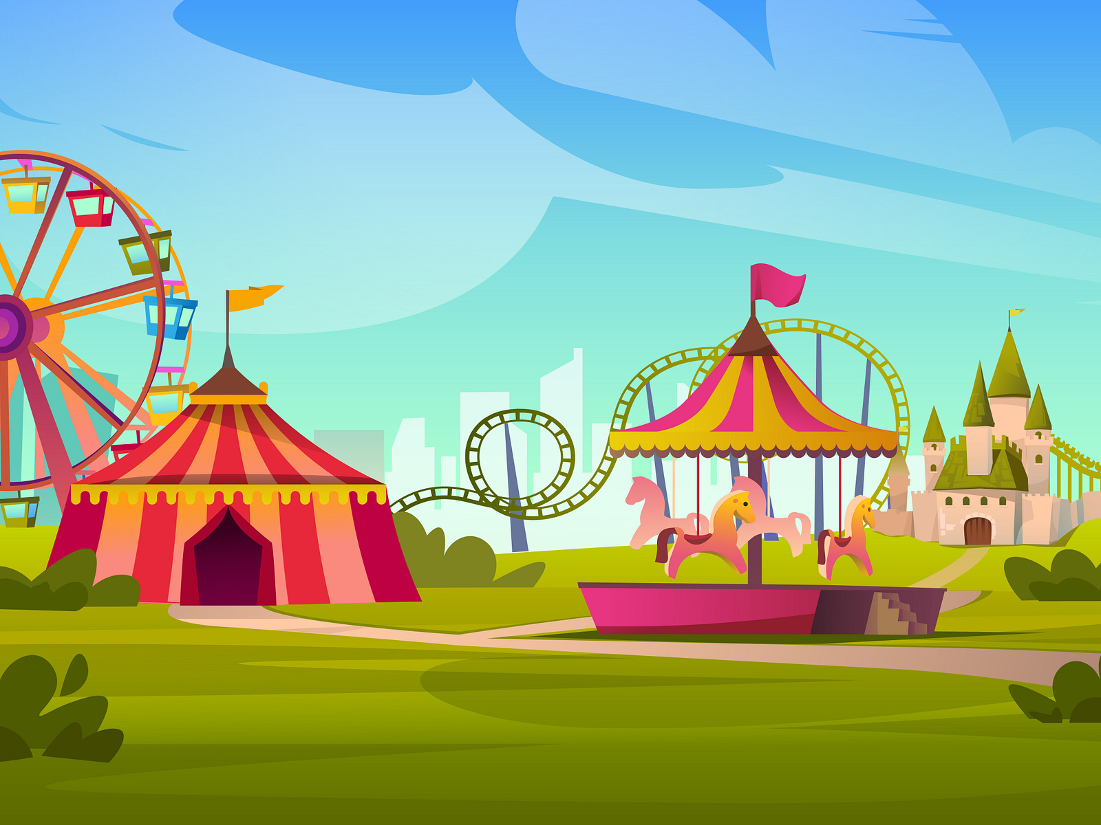 Free Amusement Park Cartoon Background by Cartoons.co on Dribbble