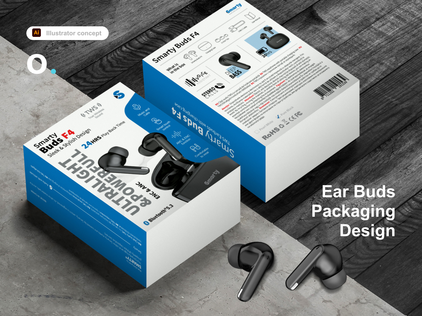 Packaging box box design branding buds buds design buds packaging creative earbuds earbuds pack graphic design illustrator inspiration pack design packaging print sound