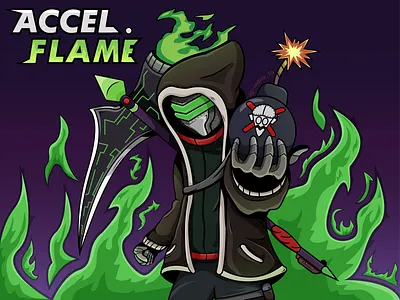 Accelerator Flame Reaper 2d character cyber design flame hoodie illustration vector