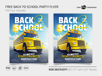 Free Back to School Party Flyer PSD Template back back to school design event flyer flyers free freebie photoshop print printed psd school template templates yellow