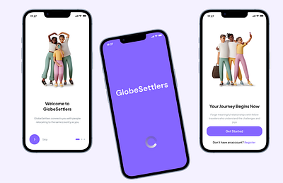 Onboarding Screens for Travel Mobile App app app design blue branding color palette design figma illustration information architecture mobile app onboarding purple splash screen travel ui ui design uiux user interface userexperience ux design