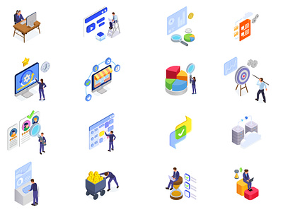 Business Software Isometric Icons Pack bpm icon call center icon cloud cum customer iocn dashboard icon data analysis icon data mining icon development iocn document software icon erp icon hr icon management software icon procurement iocn productivity software icon resource management iocn time management icon