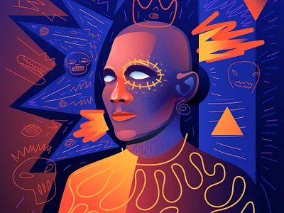 Outsider blue digital art illustration orange vector art