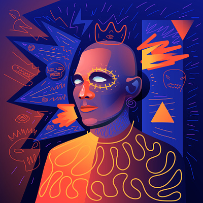 Outsider blue digital art illustration orange vector art