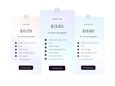 Hero pricing table cards choose compare gradient hosting package plans pricing pricing table purchase