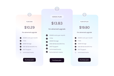 Hero pricing table cards choose compare gradient hosting package plans pricing pricing table purchase