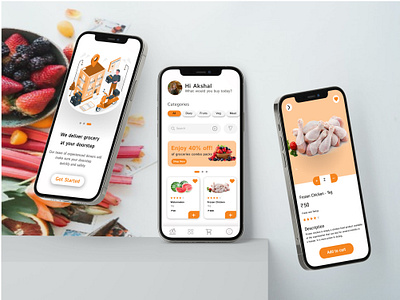 Grocery app UI Design autotype branding design dribble food graphic design grocery groceryapp illustration logo mobile app orange photos photoshop ui