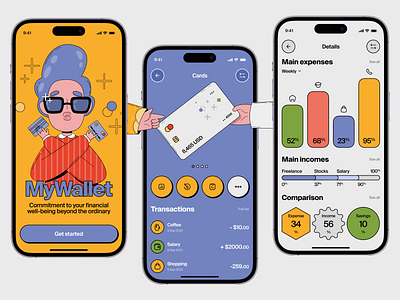 MyWallet - Mobile App Concept blue creative yellow