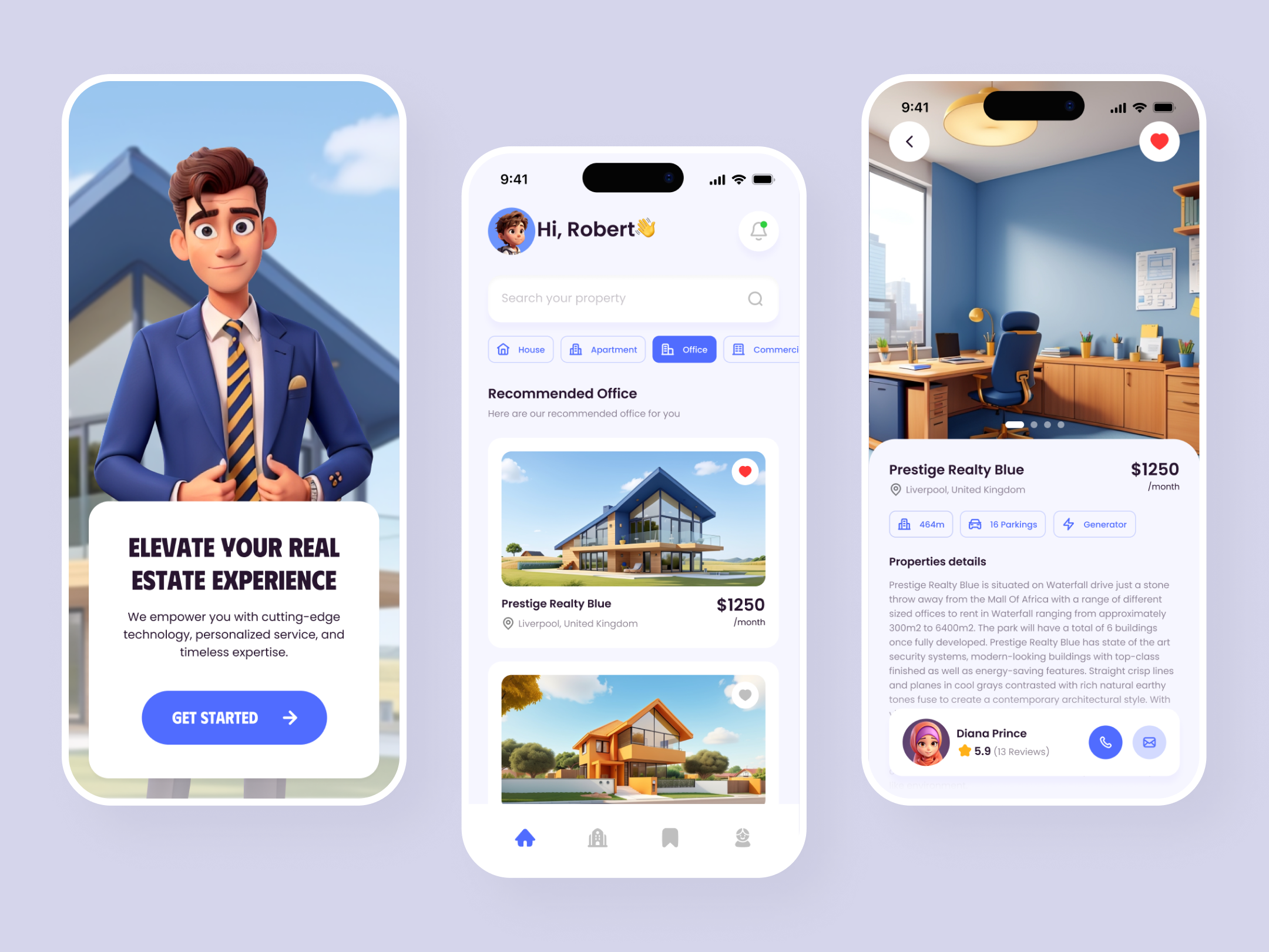Property Agent 3d agent app branding design homepage house illustration logo mobile office properties property real estate rent search service ui website