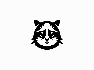 Sad Raccoon Logo animal black branding cartoon character design emblem icon illustration kids logo mark mascot monochrome negative space raccoon sad thief trash panda vector