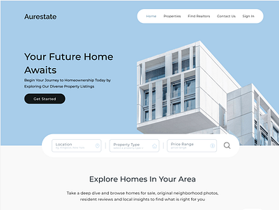 Aurestate - Realestate landing page landing page minimal modern design real estate ui web design web page
