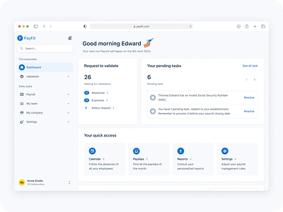 New Menu & Dashboard 🐑 account actions dashboard icon illustration interface minimal payfit redesign revamp search shortcut switch task ui ux white widget