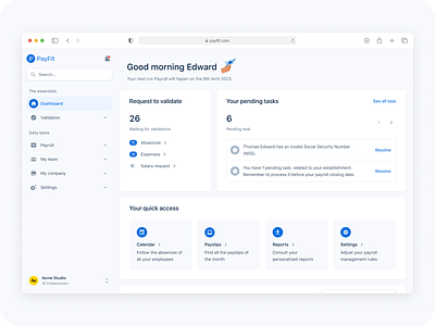 New Menu & Dashboard 🐑 account actions dashboard icon illustration interface minimal payfit redesign revamp search shortcut switch task ui ux white widget