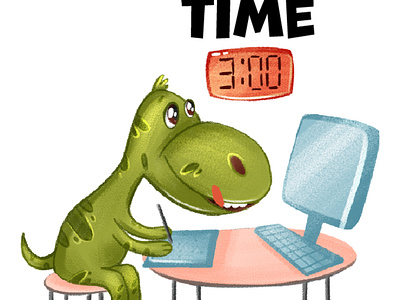 Zen Time chair childrens illustration clock desk dinosaur graphic design green illustration illustrator inspiration motion graphics night sticker stickers stylus tablet zen