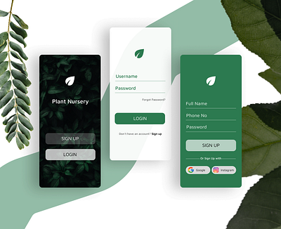 Login and Signup design figma login login and signup mobile app mobile designs nursery plant plant nursery responsive designs singup ui