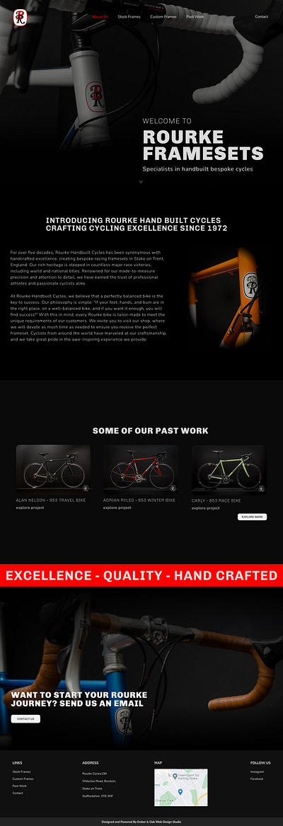 Rourke Hand Built Cycles - Concept branding cycling modern ui website