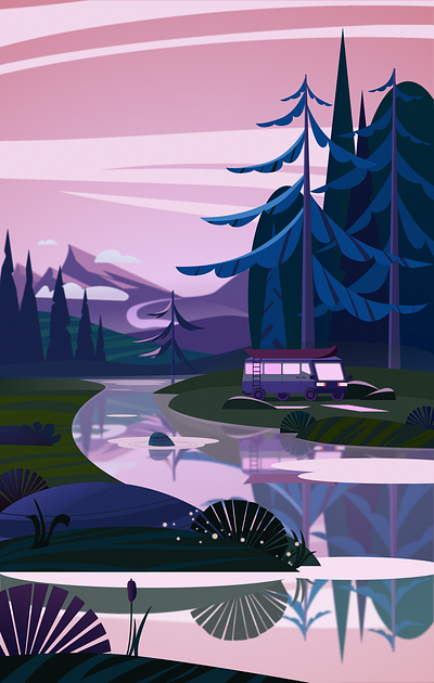 Evening on the lake design graphic design illustration landscape vector графический дизайн