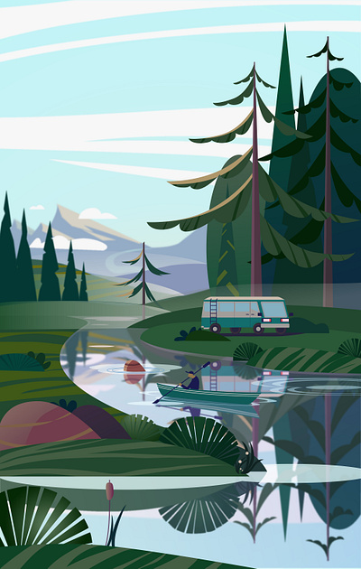 Early morning on the lake branding design graphic design illustration landscape vector графический дизайн