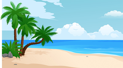 Beach Background Cartoon beach cartoon background free background ocean palm sand sea summer sunny vacation