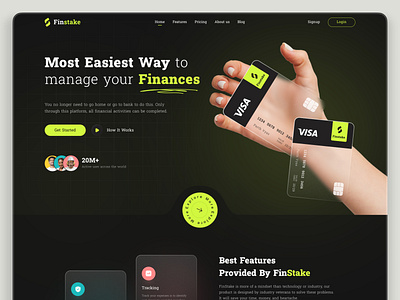 FinStake - Finance Landing Page bank card banking banking app digital banking finance finance app fintech fintech ui home page landing page mobile banking money ui ui design web web design website website design