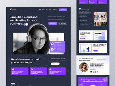 Simhost - SaaS Landing Page Design cta landing page design desktop design hosting website landing page design purple theme saas saas startup server site ui design web designer web ui design webdesign website