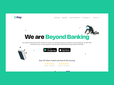 OPay Landing Page Redesign fintech green intuitive design minimal ui uiux user interface web design