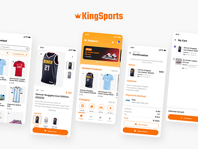 KingSports - Sports Shop Mobile App cart checkout e commerce app mobile app orders payment shop app sports shop app ui ui design uiux