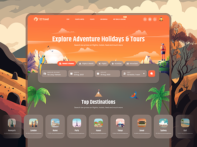 🌤 EZ Travel - Explore Adventure Holidays & Tours 🚌 ezdesign fly holiday illustration landing page landscape mobile responsive parrot plain tour travel ui ui dessign uiux website