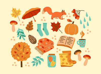 Fall season color elements. autumn concept cozy graphic design illustration vector