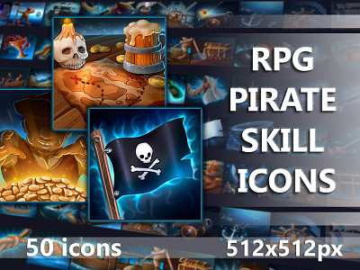 Free RPG Pirate Skill Icons 2d art asset assets fantasy game game assets gamedev icon icons illustration indie indie game mmo mmorpg pirate psd rpg skill skills