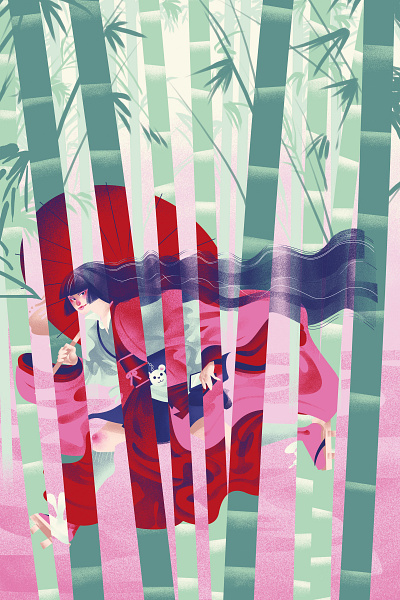in the woods bamboo editorial illustration ilustracja ilustracja cyfrowa japan person illustration photoshop