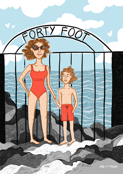 Family Portrait at Forty Foot, Dublin fortyfoot illustration postcard