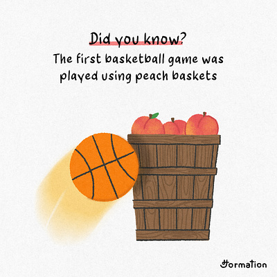 The first basketball game was played using peach baskets basket basketball cartoon digital art digital illustration drawing fact fun fact history illustration peach procreate sport