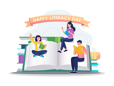 Adventure 2d animation booklovers design education flat illustration inspiration knowledge literacy literacyday literacyforall man motion people reading readingcommunity stories woman